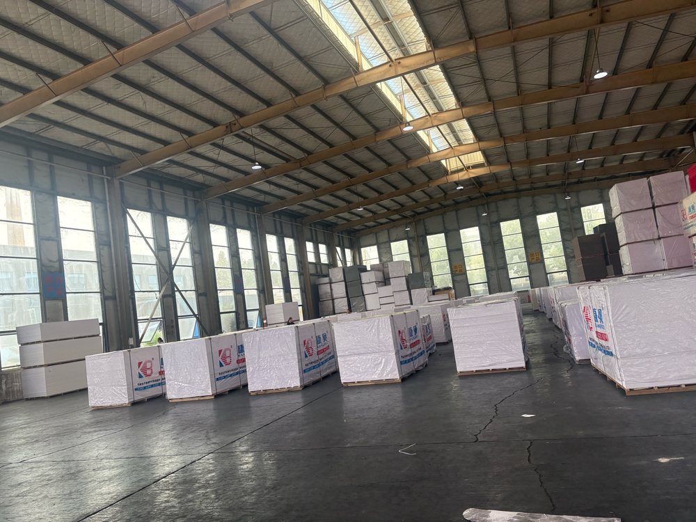 Tianbei PVC foam board warehouse full of packed sheets ready for export